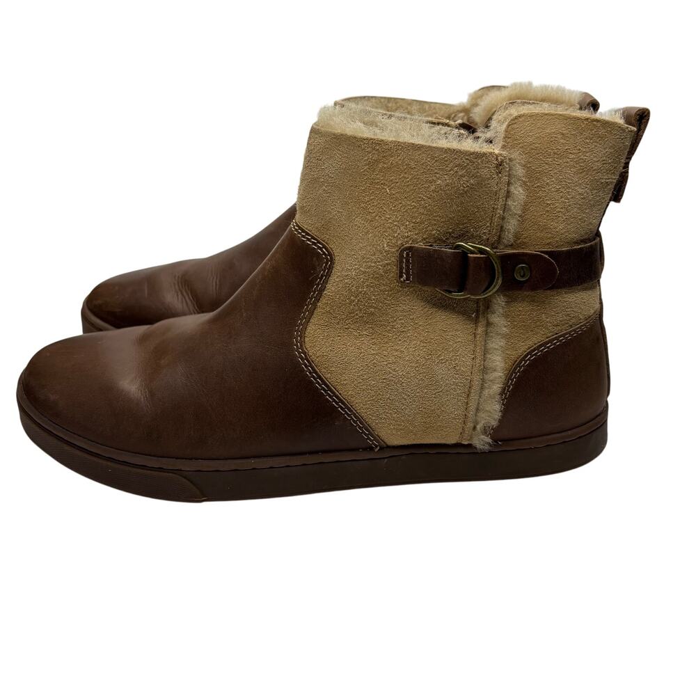 OluKai Pehuea Hulu Women’s Shearling Lined Leather Ankle Boots Brown Size 11 - Picture 5 of 13